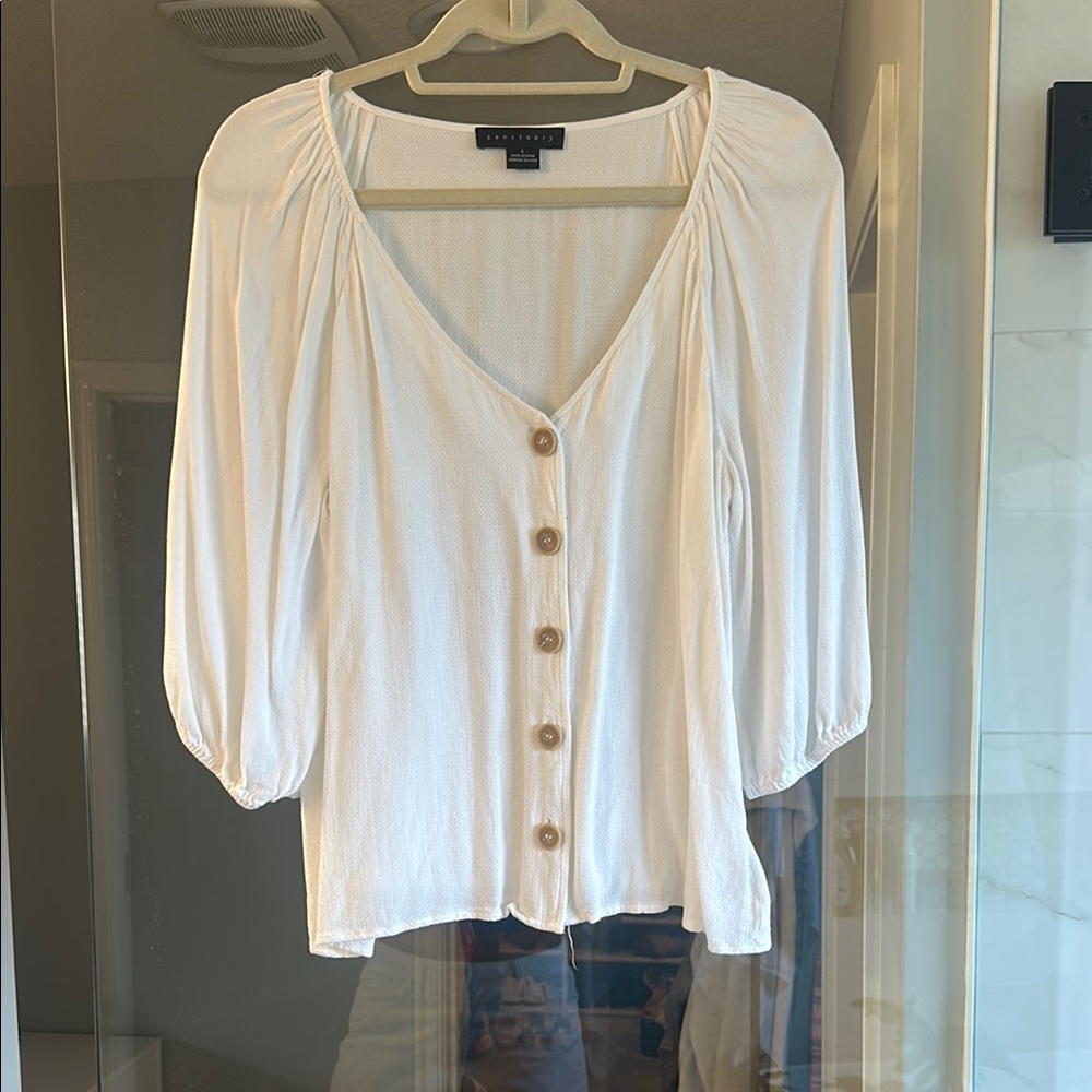 Sanctuary White Buttoned 3/4 Sleeve Blouse
